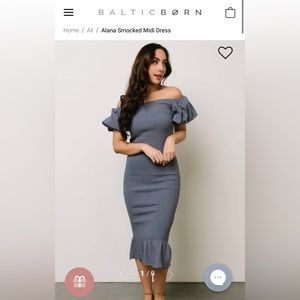 Baltic Born.   Alana Smocked Midi Dress | Slate color.  Size large .